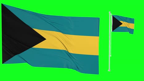 Greenscreen-Schwenkt-Bahamas-Flagge-Oder-Fahnenmast